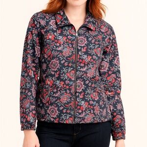 Pendleton Alberta Arts Multicolored Pink Floral Lightweight Zip Up Fall Jacket